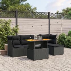 Salon de jardin 6 pcs avec coussins noir r&eacute;sine tress&eacute;e