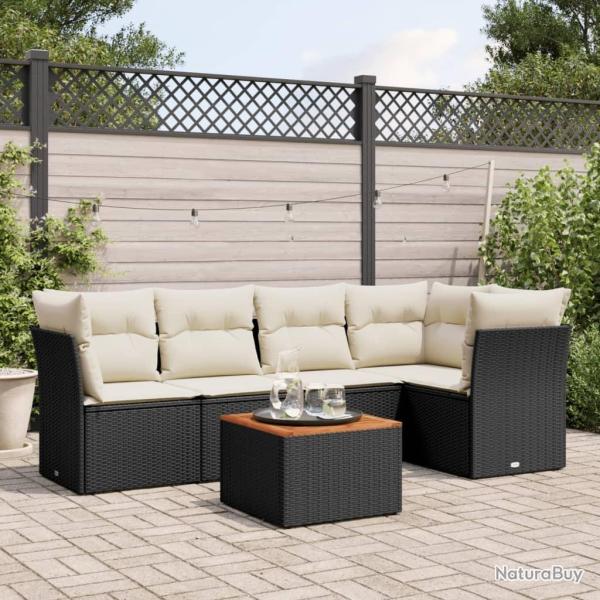 Salon de jardin 6 pcs avec coussins noir r�sine tress�e