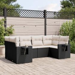 Salon de jardin 6 pcs avec coussins noir r&eacute;sine tress&eacute;e