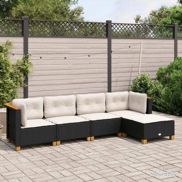Salon de jardin 5 pcs avec coussins noir r�sine tress�e