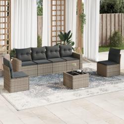 Salon de jardin avec coussins 7 pcs gris r&eacute;sine tress&eacute;e