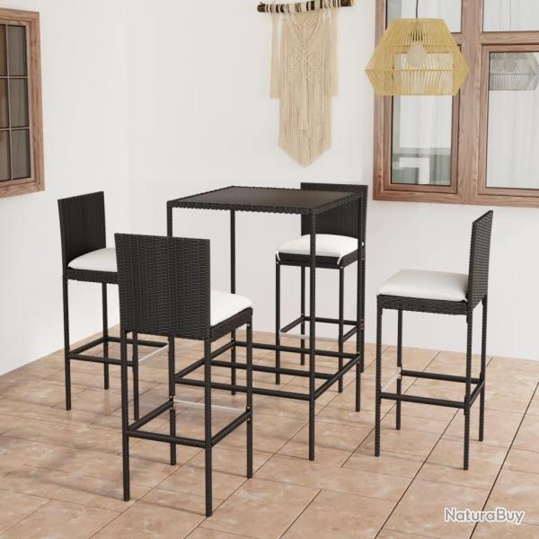 bar de jardin 5 pcs et coussins R�sine tress�e Noir alsavelo