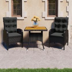 Ensemble &agrave; d&icirc;ner de jardin 3 pcs R&eacute;sine tress&eacute;e et acacia Noir alsavelo