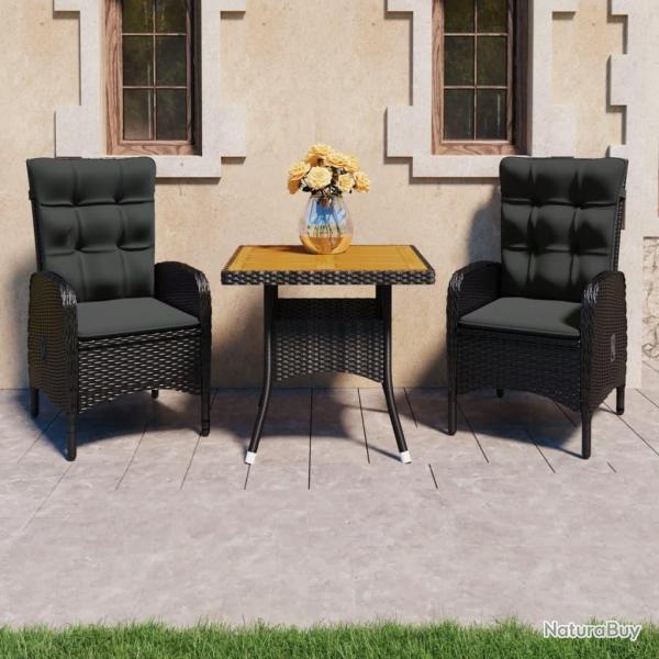 Ensemble � d�ner de jardin 3 pcs R�sine tress�e et acacia Noir alsavelo