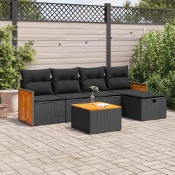 Salon de jardin 6 pcs avec coussins noir r&eacute;sine tress&eacute;e alsavelo