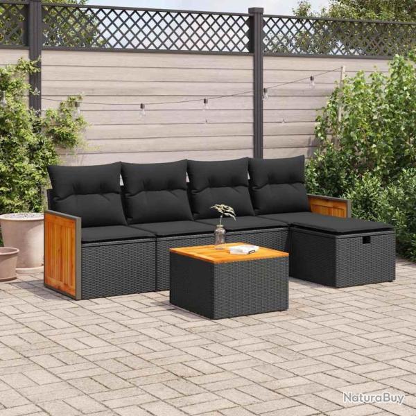 Salon de jardin 6 pcs avec coussins noir r�sine tress�e