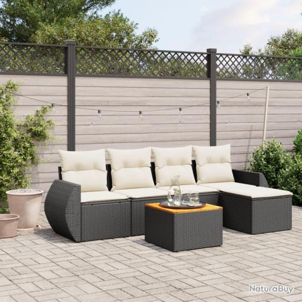 Salon de jardin 6 pcs avec coussins noir r�sine tress�e