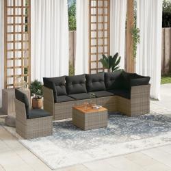 Salon de jardin avec coussins 7 pcs gris r&eacute;sine tress&eacute;e
