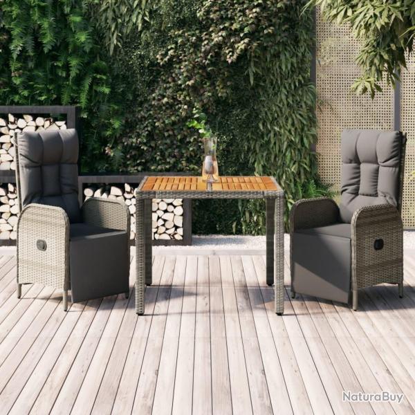 Ensemble  manger de jardin 3 pcs coussins gris rsine tresse alsavelo