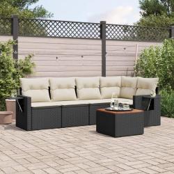 Salon de jardin 6 pcs avec coussins noir r&eacute;sine tress&eacute;e