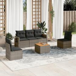 Salon de jardin 6 pcs avec coussins gris r&eacute;sine tress&eacute;e