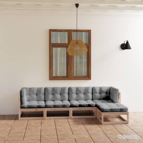 Salon de jardin 5 pcs avec coussins Bois de pin massif alsavelo