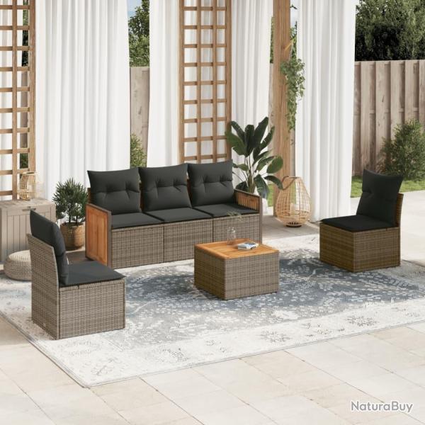 Salon de jardin 6 pcs avec coussins gris r�sine tress�e