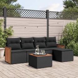 Salon de jardin 6 pcs avec coussins noir r&eacute;sine tress&eacute;e alsavelo