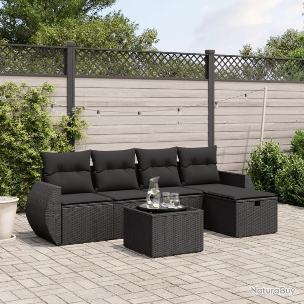 Salon de jardin 6 pcs avec coussins noir r�sine tress�e alsavelo
