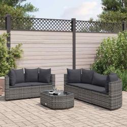 Salon de jardin 6 pcs avec coussins gris r&eacute;sine tress&eacute;e