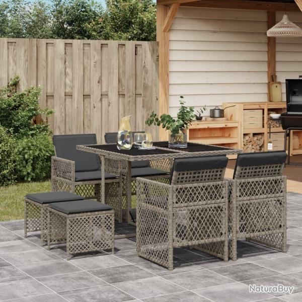 Ensemble � manger de jardin 9 pcs coussins gris r�sine tress�e