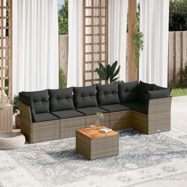 Salon de jardin avec coussins 7 pcs gris r�sine tress�e