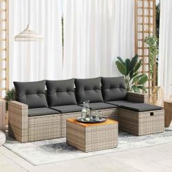 Salon de jardin 6 pcs avec coussins gris r&eacute;sine tress&eacute;e