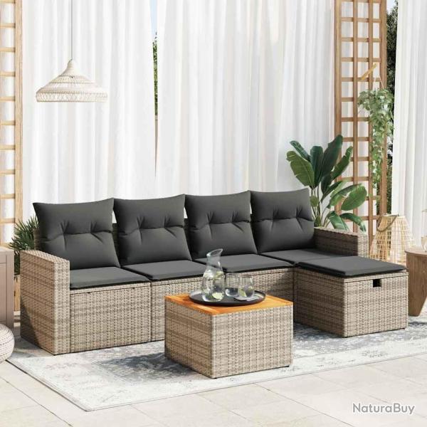 Salon de jardin 6 pcs avec coussins gris r�sine tress�e