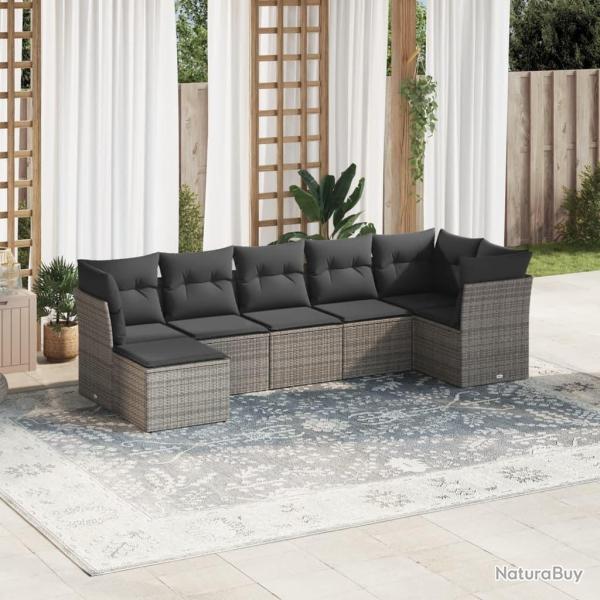Salon de jardin avec coussins 7 pcs gris r�sine tress�e
