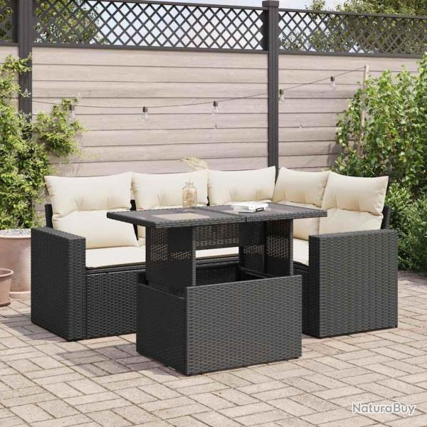 Salon de jardin 5 pcs avec coussins noir r�sine tress�e
