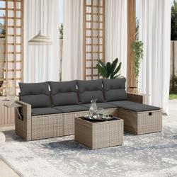 Salon de jardin 6 pcs avec coussins gris r&eacute;sine tress&eacute;e