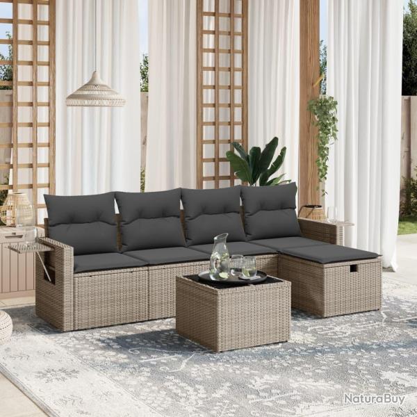 Salon de jardin 6 pcs avec coussins gris r�sine tress�e