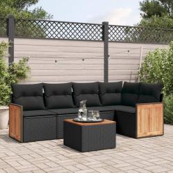 Salon de jardin 6 pcs avec coussins noir r&eacute;sine tress&eacute;e alsavelo