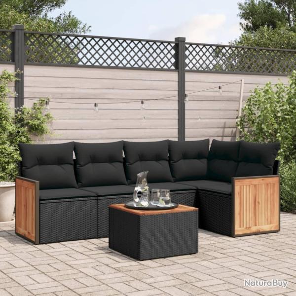 Salon de jardin 6 pcs avec coussins noir r�sine tress�e