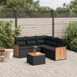 Salon de jardin 6 pcs avec coussins noir r&eacute;sine tress&eacute;e