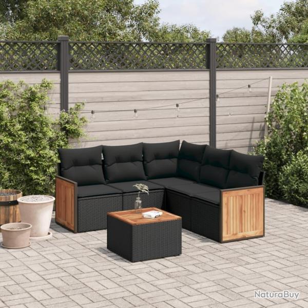 Salon de jardin 6 pcs avec coussins noir r�sine tress�e alsavelo