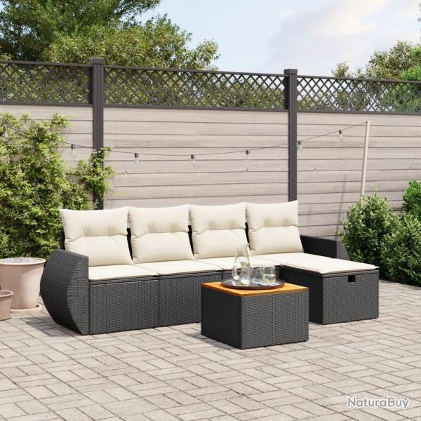 Salon de jardin 6 pcs avec coussins noir r�sine tress�e