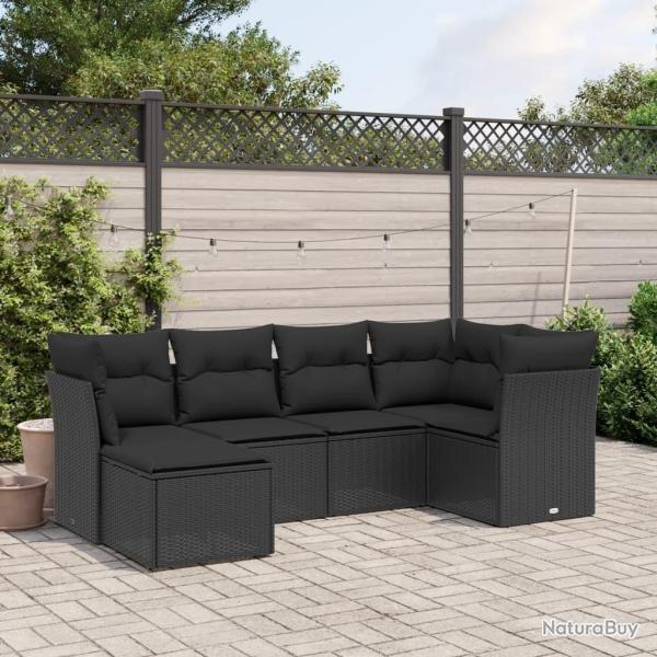 Salon de jardin 6 pcs avec coussins noir r�sine tress�e