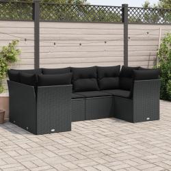 Salon de jardin 6 pcs avec coussins noir r&eacute;sine tress&eacute;e alsavelo