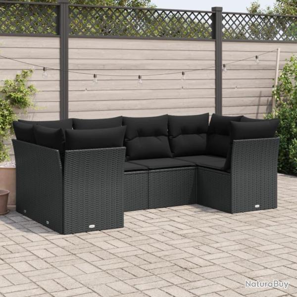 Salon de jardin 6 pcs avec coussins noir r�sine tress�e