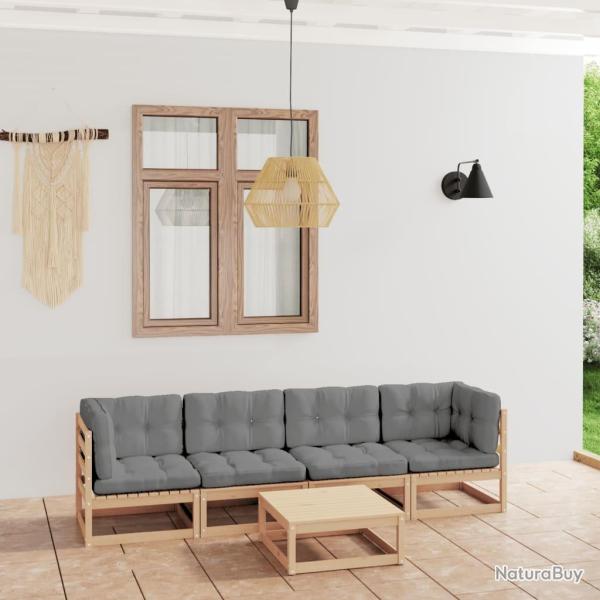 Salon de jardin 5 pcs avec coussins Bois de pin massif alsavelo