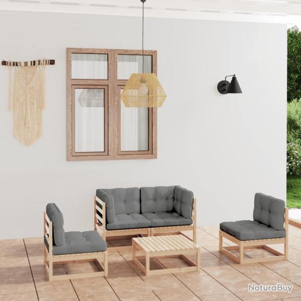 Salon de jardin 5 pcs avec coussins Bois de pin massif alsavelo