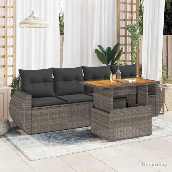 Salon de jardin 5 pcs avec coussins gris r�sine tress�e