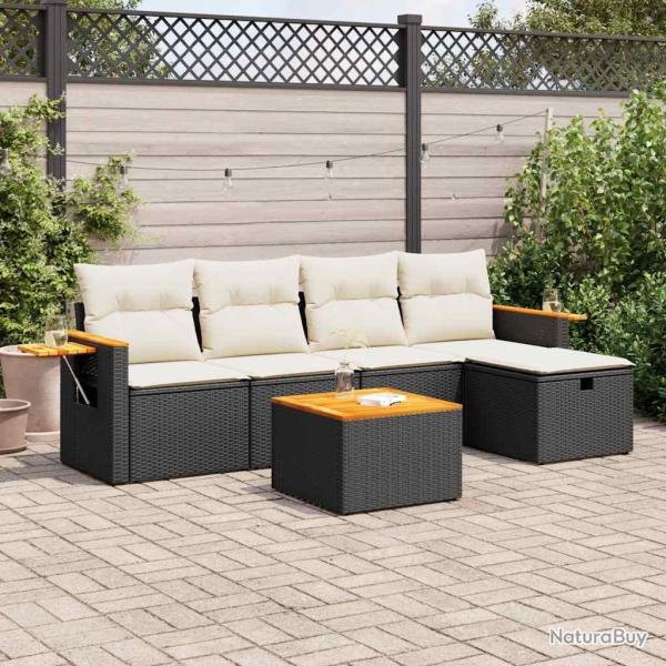 Salon de jardin 6 pcs avec coussins noir r�sine tress�e