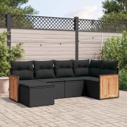 Salon de jardin 6 pcs avec coussins noir r&eacute;sine tress&eacute;e