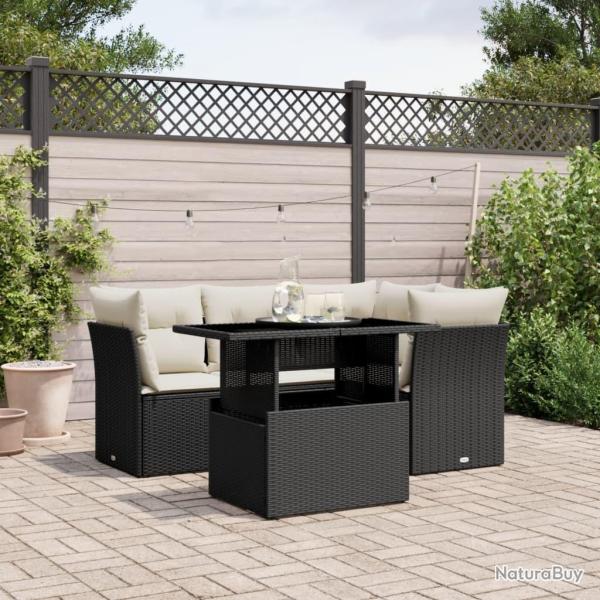 Salon de jardin 5 pcs avec coussins noir r�sine tress�e