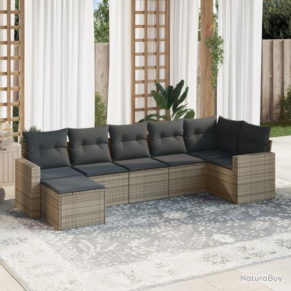Salon de jardin avec coussins 7 pcs gris r�sine tress�e