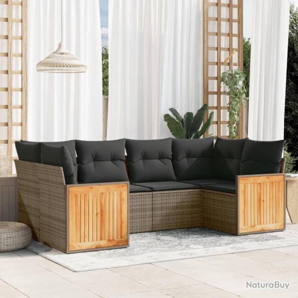 Salon de jardin 6 pcs avec coussins gris r�sine tress�e