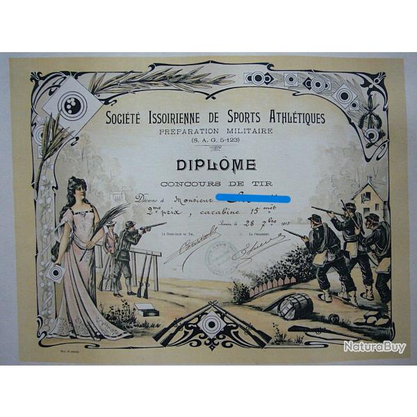 DIPL�ME de TIR de 1913 D�COR ART NOUVEAU - PR�PARATION MILITAIRE