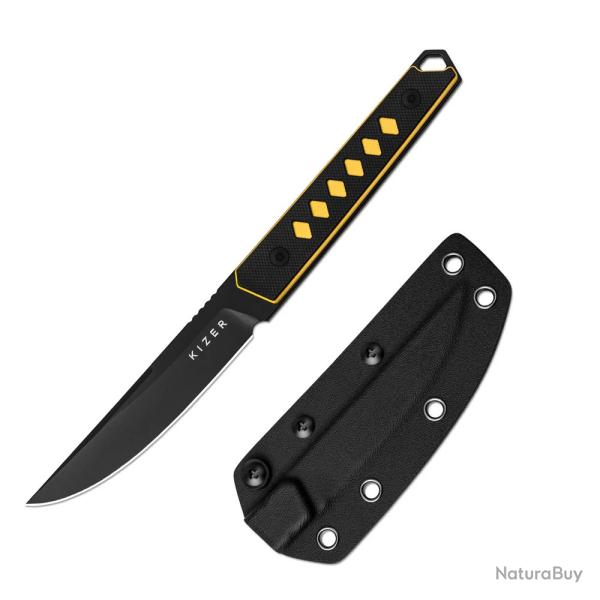 Couteau Kizer Kwaiken Lame Trailing Point Acier Nitro-V Noir/Jaune Manche G10 Etui Kydex KI1066A3