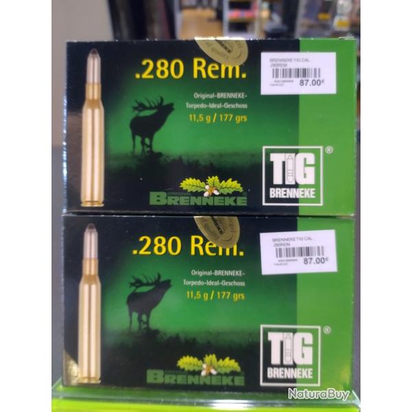 Lot de deux bo�tes de balles brenneke tig calibre 280 rem 11.5g 177grs