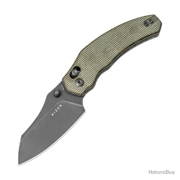 Couteau Kizer Bulldog Clutch Lock Green Lame Sheepsfoot Nitro-V Manche Micarta Clip IKBS KIV3672A3