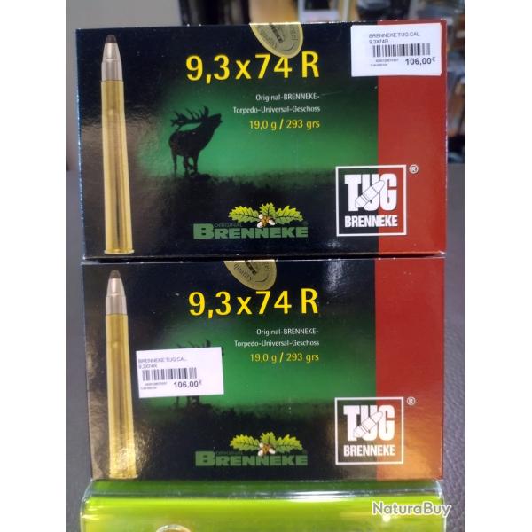 Lot de deux bo�tes de balles brenneke 9.3X74 R tug 19.0g 293 grs
