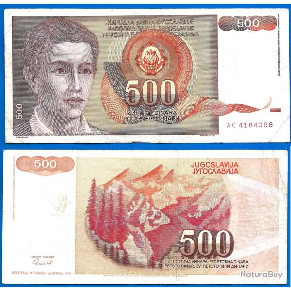 Yougoslavie 500 Dinars 1991 Prefixe ZA Billet Dinara Montagne